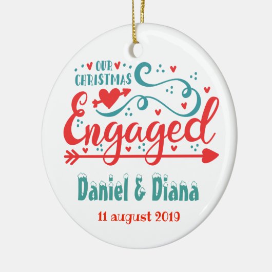 私達の初めてのクリスマスの婚約したな木のオーナメント セラミックオーナメント (左)