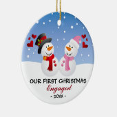 私達の初めてのクリスマスの婚約したな雪だるまのオーナメント セラミックオーナメント (右)