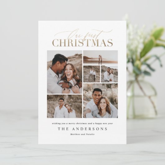 私達の初めてのクリスマスの数々のな写真の水彩画カード サンキューカード (スタンド正面)