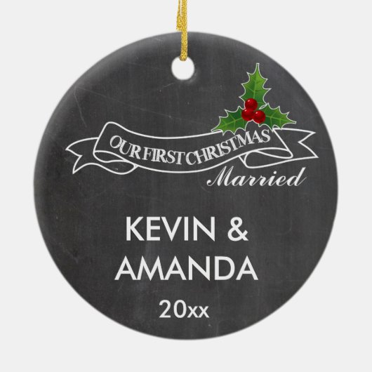 私達の初めてのクリスマスの結婚したな婚約した一緒に セラミックオーナメント (裏面)