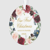 私達の初めてのクリスマスの花の金ゴールドの写真の背部 オーナメント (正面)