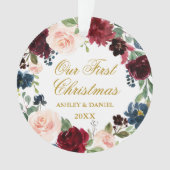 私達の初めてのクリスマスの花の金ゴールドの写真の背部 オーナメント (正面)