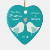 私達の初めてのクリスマスは一緒に鳥のオーナメントを愛します セラミックオーナメント (右)