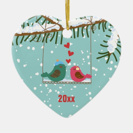 私達の初めてのクリスマス愛鳥の休日のオーナメント セラミックオーナメント (正面)