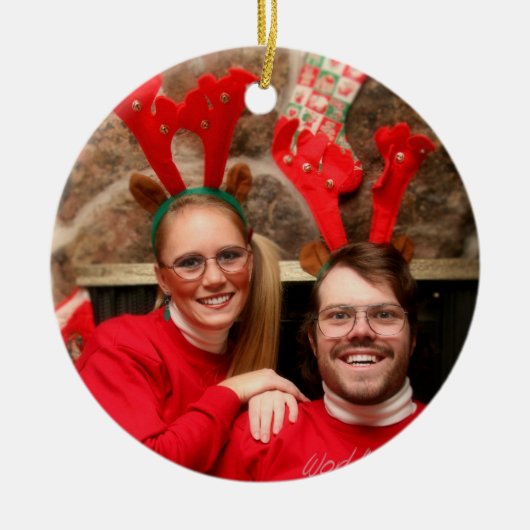 私達の初めてのクリスマス|のカップル セラミックオーナメント (正面)