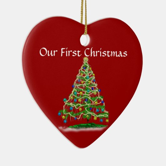 私達の初めてのクリスマス-凝りすぎの抽象的なクリスマスツリー セラミックオーナメント (右)