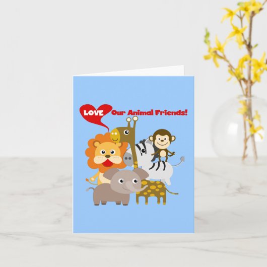 私達の動物の友人を愛して下さい カード (黄色い花)