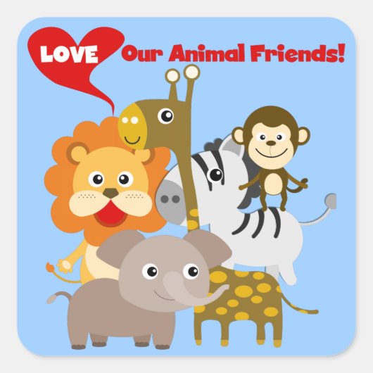 私達の動物の友人を愛して下さい スクエアシール (正面)