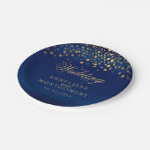 私達の婚礼の日の濃紺及び金ゴールドの紙吹雪の点 ペーパープレート (アングル)