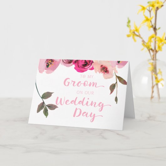 私達の婚礼の日カードの私の新郎への花柄 カード (黄色い花)