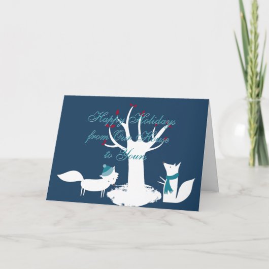 私達の家からのあなたのへのキツネのクリスマスツリー シーズンカード (正面)