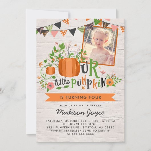 私達の小さいカボチャ子供の誕生日のパーティーの写真 招待状 (正面)