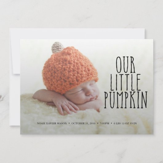 私達の小さいカボチャ柔らかく黒い誕生の発表 案内状 (正面)