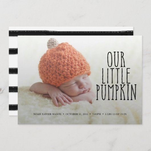 私達の小さいカボチャ柔らかく黒い誕生の発表 案内状 (正面/裏面)