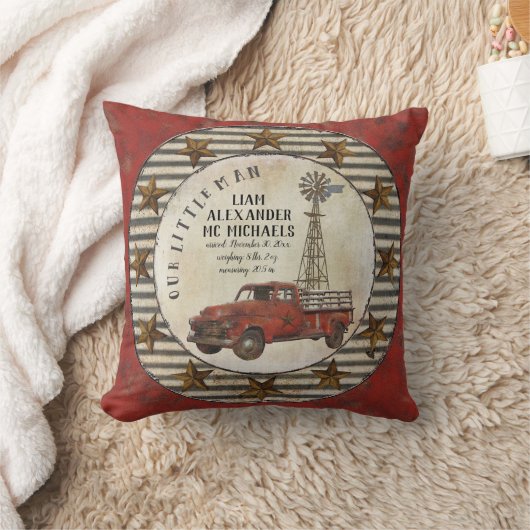 私達の小さい人のベビーの誕生Statsの素朴な子供部屋 クッション (ブランケット)