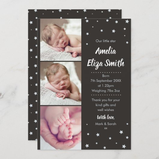 私達の小さい星の新生児のサンキューカード 案内状 (正面/裏面)