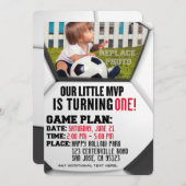 "私達の小さい最高殊勲選手"のサッカーの誕生日の招待状 招待状 (正面/裏面)