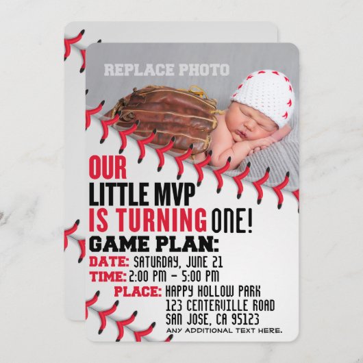 "私達の小さい最高殊勲選手"の野球の誕生日の招待状 招待状 (正面/裏面)