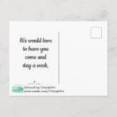 私達の小屋への招待状、流れの郵便はがきによる小屋 インビテーションポストカード (裏面)