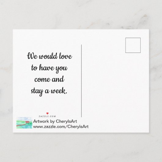 私達の小屋への招待状、流れの郵便はがきによる小屋 インビテーションポストカード (裏面)