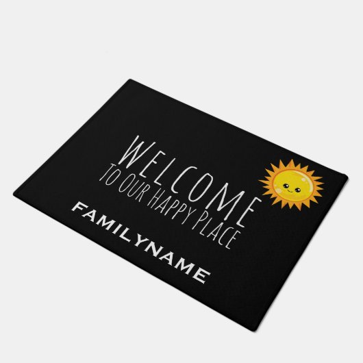 私達の幸せな場所のかわいい姓への歓迎 ドアマット (アングル)