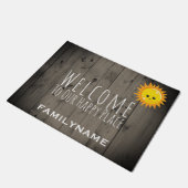 私達の幸せな場所素朴な木製家族への歓迎 ドアマット (アングル)