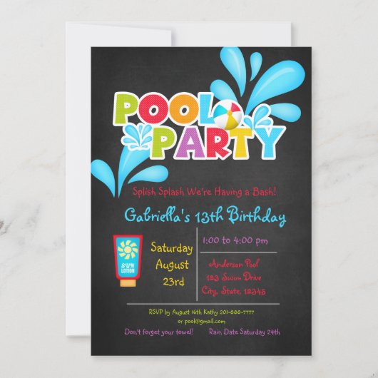 私達の強打のプールを囲んでのパーティに来られるSplishのしぶき 招待状 (正面)