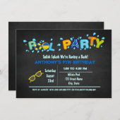 私達の強打のプールを囲んでのパーティに来られるSplishの青いしぶき 招待状 (正面/裏面)