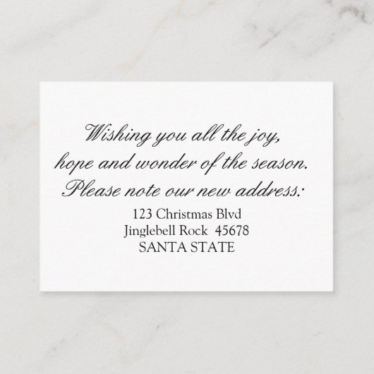 私達の新しい住所からのメリークリスマスのリース エンクロージャーカード (裏面)