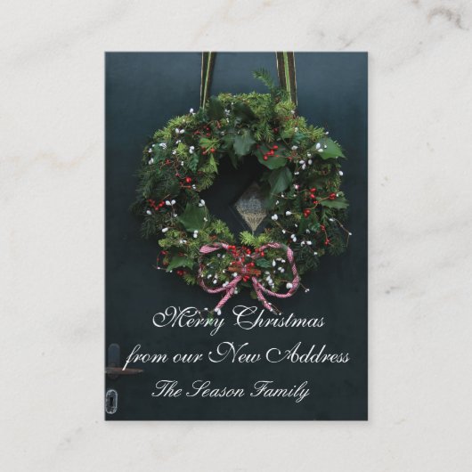 私達の新しい住所からのメリークリスマスのリース エンクロージャーカード (正面)