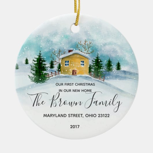 私達の新しい家のオーナメントのギフトの私達の初めてのクリスマス セラミックオーナメント (正面)