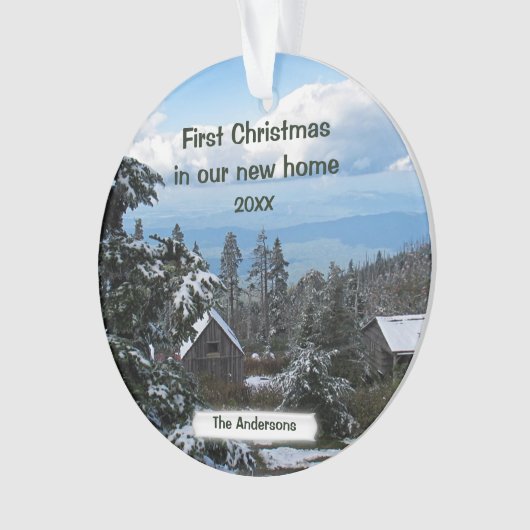 私達の新しい家の初めてのクリスマスは個人化なります オーナメント (正面)