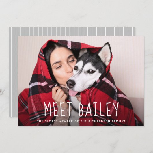 私達の新しい飼い犬|のシンプルな写真の発表 招待状 (正面/裏面)