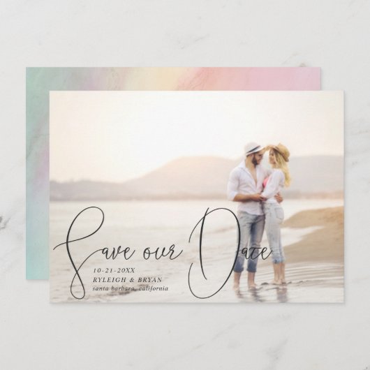 私達の日付によって精製されるライン滑らかなペンの原稿を救って下さい 招待状 (正面/裏面)