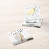 私達の日付の黒く及び白い原稿の発表を救って下さい スクエアペーパーコースター (インサイチュ)