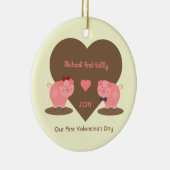 私達の最初バレンタインデーのブタおよびハート セラミックオーナメント (右)