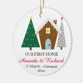 私達の最初家のクリスマスのオーナメント-雪が多い家 セラミックオーナメント (左)