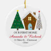 私達の最初家のクリスマスのオーナメント-雪が多い家 セラミックオーナメント (裏面)