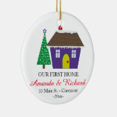私達の最初家のクリスマスのオーナメント-雪が多い家 セラミックオーナメント (右)
