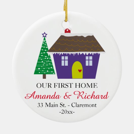 私達の最初家のクリスマスのオーナメント-雪が多い家 セラミックオーナメント (裏面)