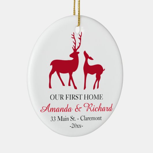 私達の最初家のクリスマスツリーのオーナメント、愛シカ セラミックオーナメント (右)