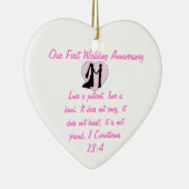 私達の最初結婚記念日のハートのオーナメント セラミックオーナメント (右)