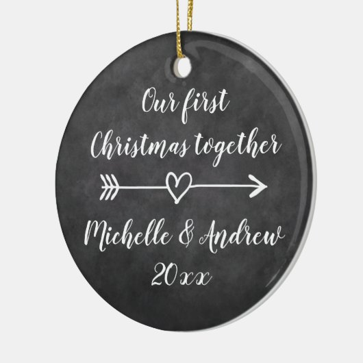 私達の第1一緒のクリスマスのカスタムな木のオーナメント セラミックオーナメント (左)