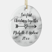 私達の第1一緒のクリスマスの大理石のプリントのカスタム セラミックオーナメント (右)