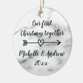 私達の第1一緒のクリスマスの大理石のプリントのカスタム セラミックオーナメント (左)
