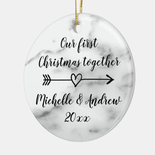 私達の第1一緒のクリスマスの大理石のプリントのカスタム セラミックオーナメント (左)