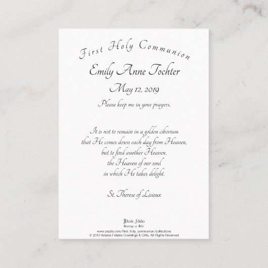 私達の精神の祈りの言葉カードの天国 名刺 (裏面)