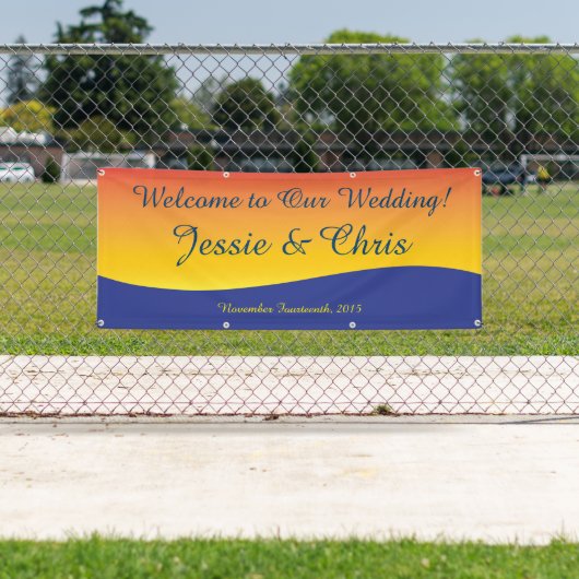 私達の結婚式のビーチの背景への歓迎 横断幕 (インサイチュ)