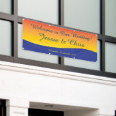 私達の結婚式のビーチの背景への歓迎 横断幕 (ビルの外側)