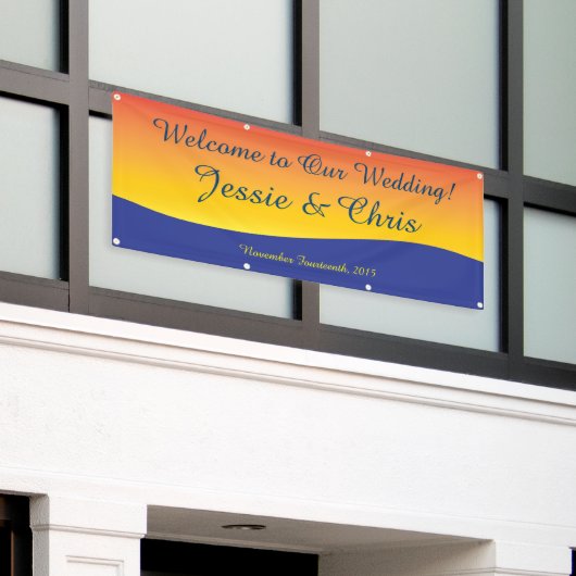 私達の結婚式のビーチの背景への歓迎 横断幕 (ビルの外側)